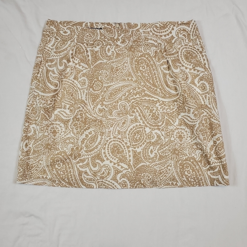 LANDS END Tan and white paisley print skirt Size 16P